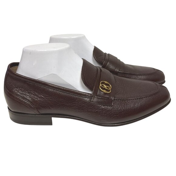 Bally Suisse Men's Loafer Logo Calf Leather Brown Slip On Block Heel Size 8 NEW - Picture 1 of 14